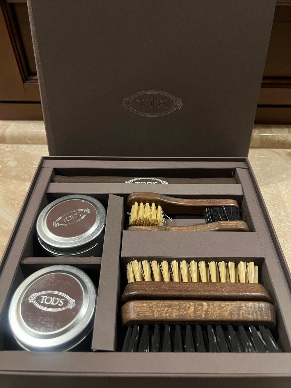 TOD'S Men's Shoe Care Kit with Brushes and Polish